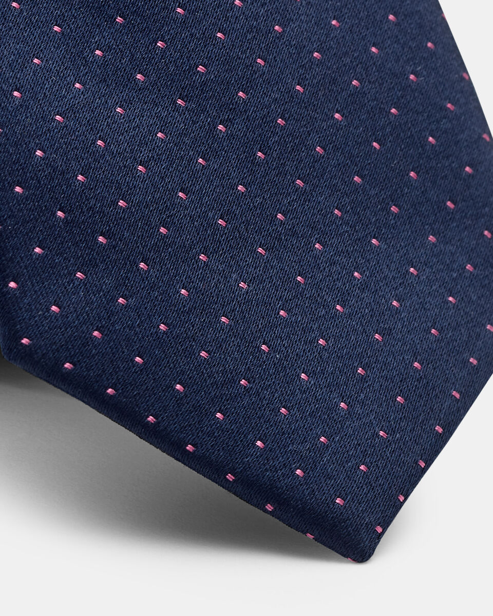 Biati Ultra Slim Micro Dot Silk Tie, Navy, hi-res